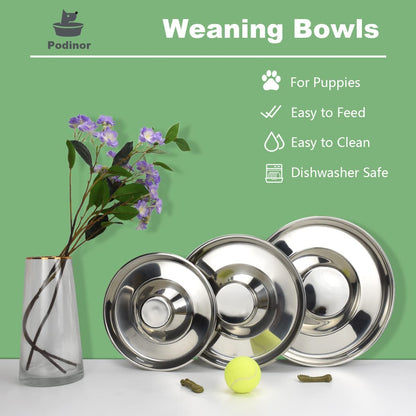 Stainless Steel Puppy Dog Bowls, Pets Puppies Feeding Food and Water Weaning Bowls Dishes Feeder, 11.8 Inch