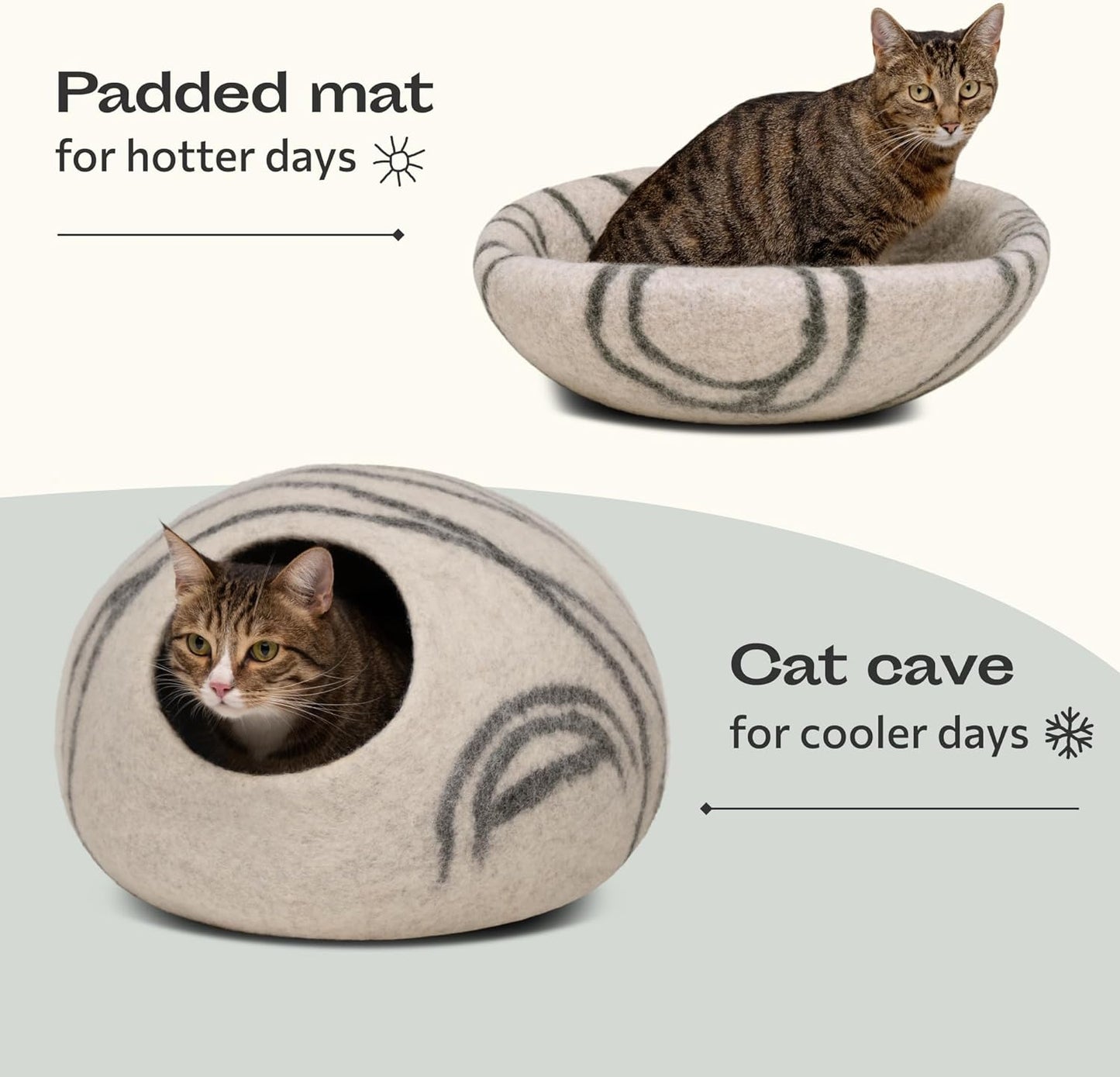 Cat Cave – Premium Felt Cat Bed for Indoor Cats, Handmade 100% Merino Wool (Light Grey, Medium)