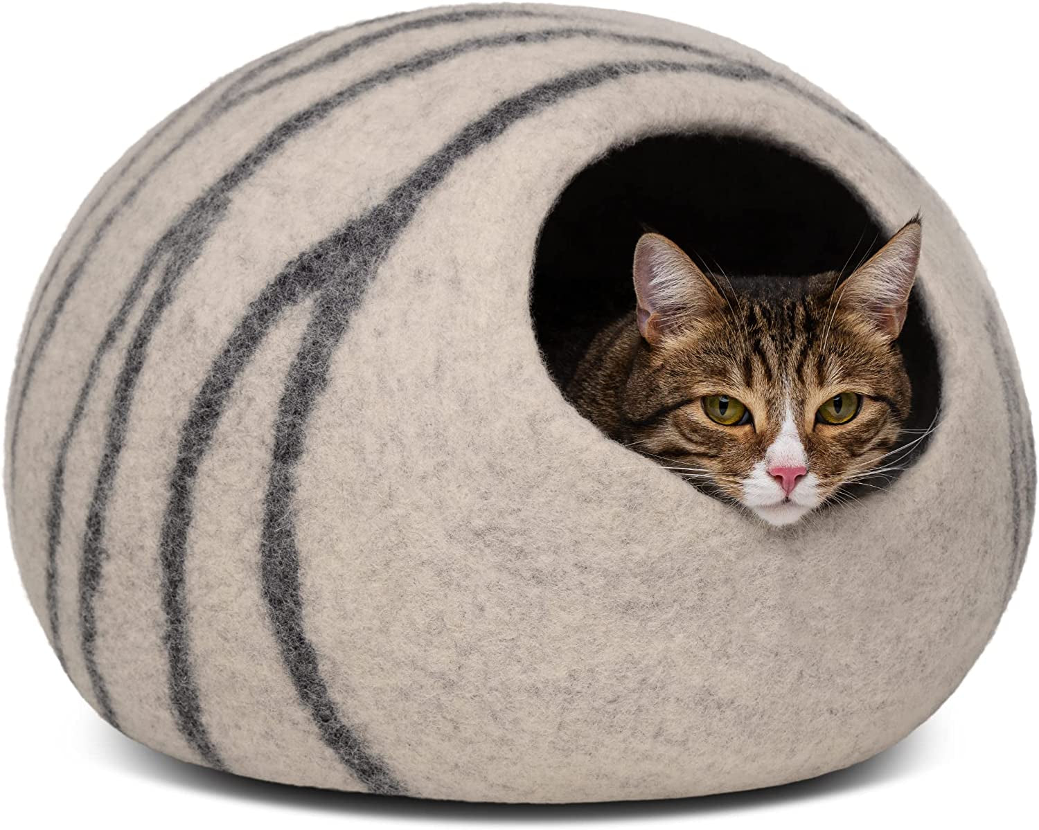 Cat Cave – Premium Felt Cat Bed for Indoor Cats, Handmade 100% Merino Wool (Light Grey, Medium)